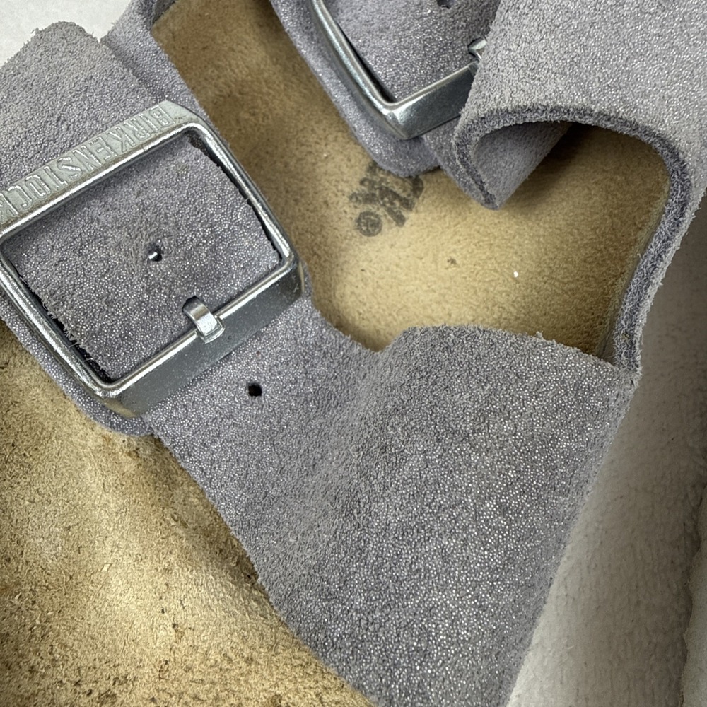 Birkenstock Arizona Sandals Womens Size 7 (38) Grey Sparkle Suede Strap Slip On - Picture 2 of 6